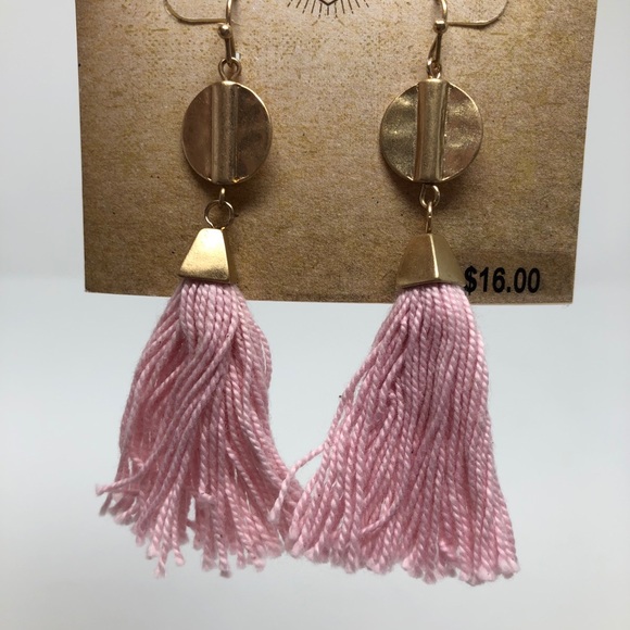 True Craft Pink and Gold String Tassel Earrings - Picture 2 of 4